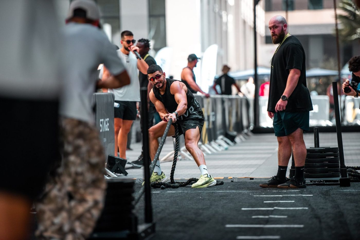 A competitor on the rope pull at Savage Line 2026